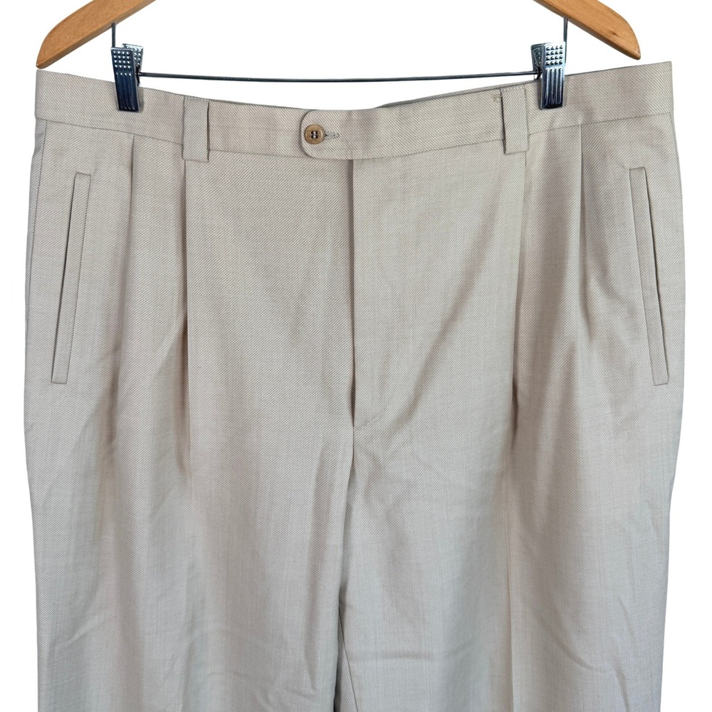 Vintage Zanella Taylor Dress Pants Mens 40x28 Tan Pleated Virgin Wool Italy